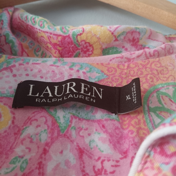 Lauren Ralph Lauren Paisley Button-Front Short Sleeve Pajama Top XL - Picture 6 of 7